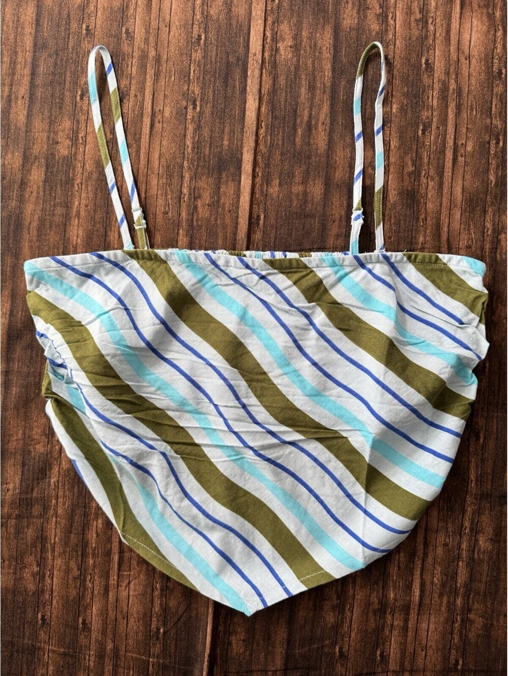 Roxy Women’s XL Blue/Green Striped Bandanna-Style Crop Tank Top NWT